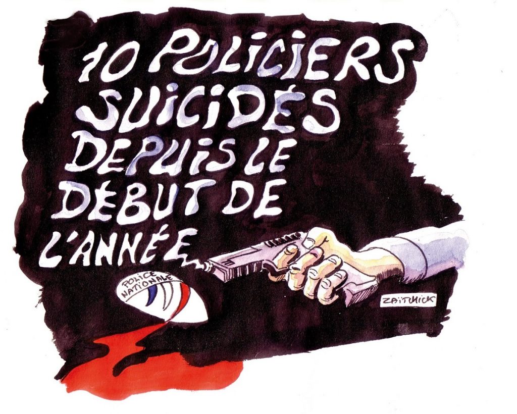 dessin d'actualité humoristique sur les suicides policiers