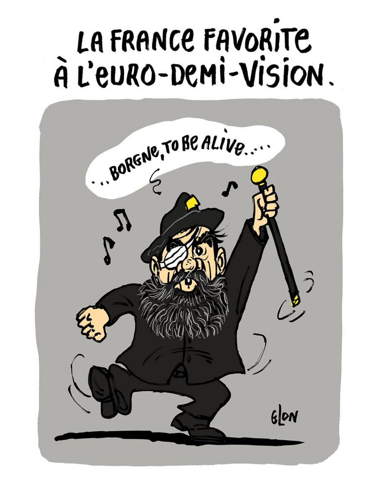 dessin d'actualité humoristique sur la blessure à l'oeil de Jérôme Rodrigues pendant les manifestations des gilets jaunes