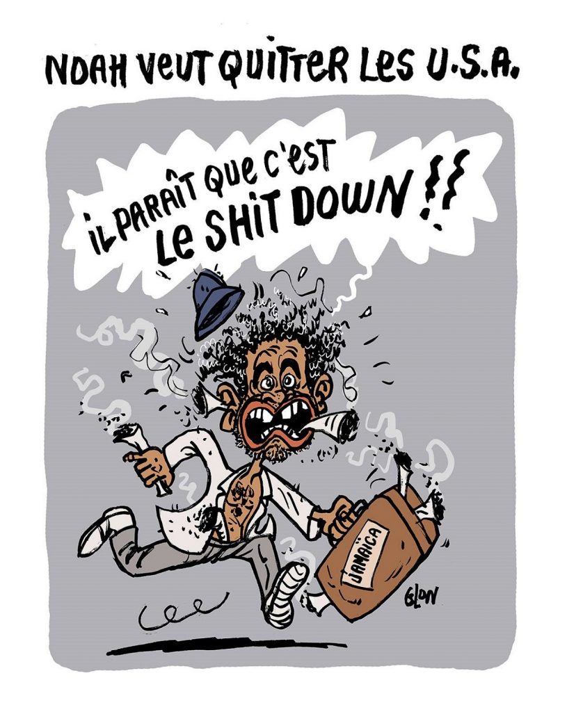 dessin d'actualité humoristique sur Yannick Noah et le shutdown aux États-Unis