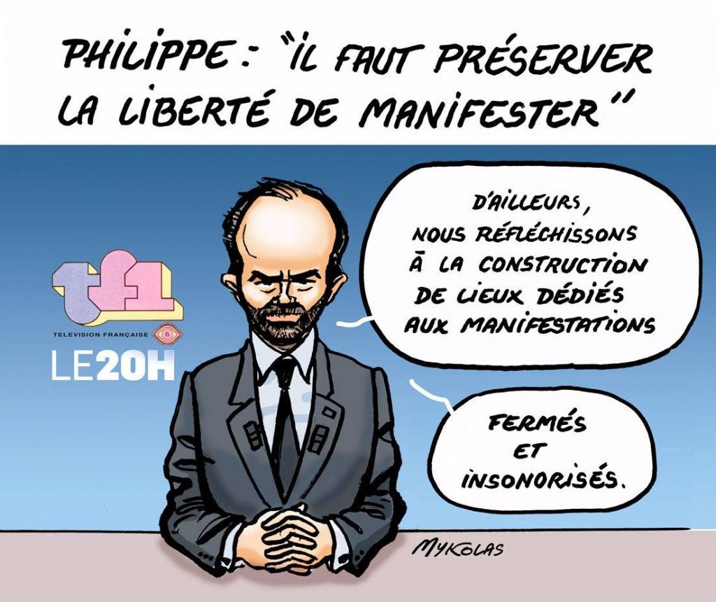 dessin d'actualité humoristique sur l'intervention d'Édouard Philippe au 20 heures de TF1