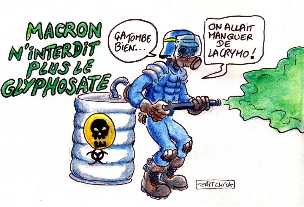 dessin d'actualité humoristique sur l'abandon de l'interdiction du glyphosate