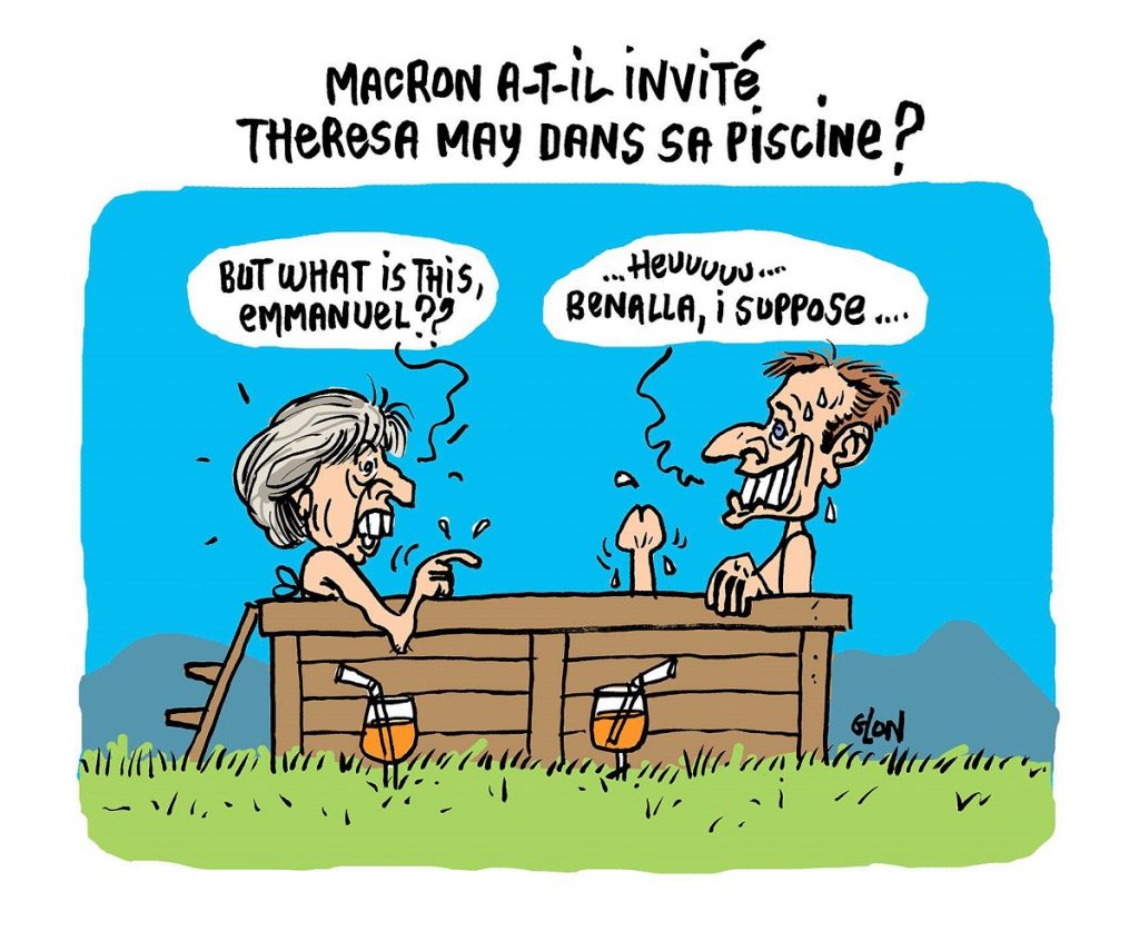 dessin d'actualité humoristique sur la visite de Theresa May au Fort de Brégançon