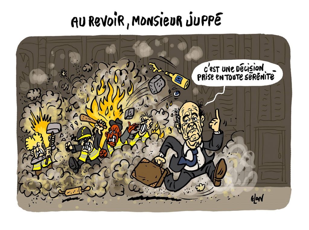 dessin d'actualité humoristique sur le départ d'Alain Juppé de la mairie de Bordeaux