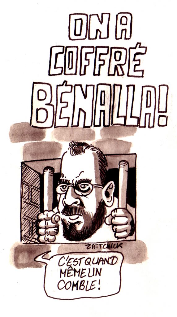 dessin d'actualité humoristique sur la mise en détention d'Alexandre Benalla