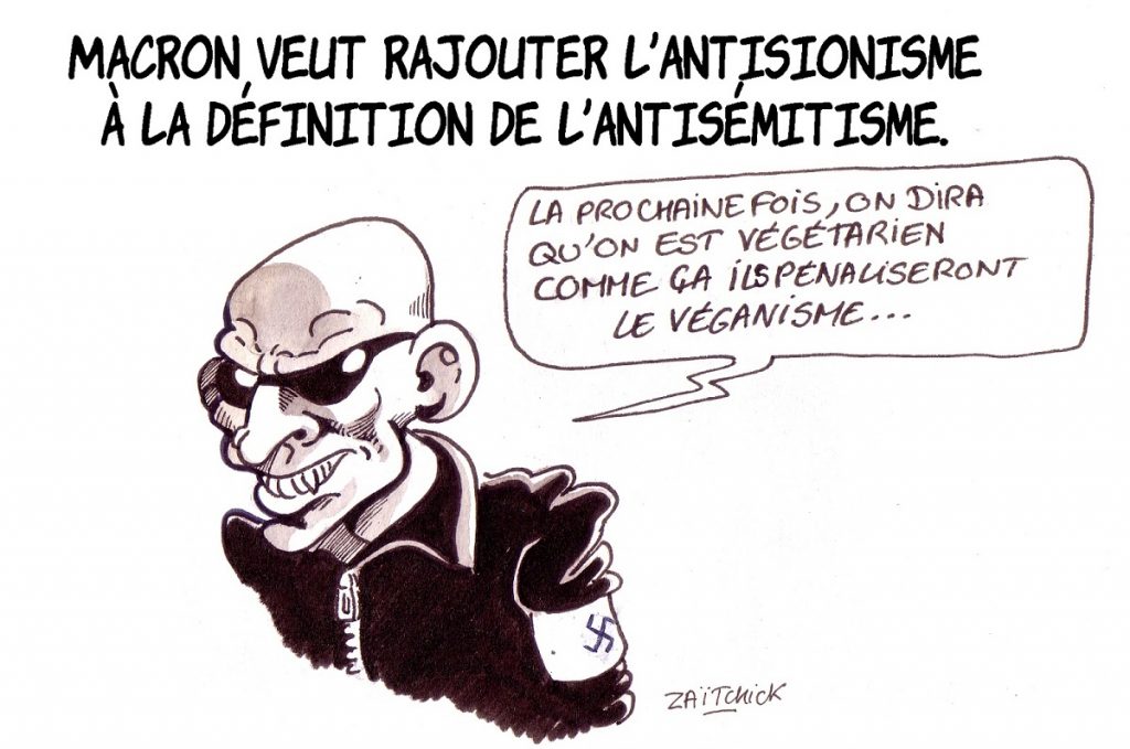 dessin d'actualité humoristique sur l'ajout de l'antisionisme à l'antisémitisme
