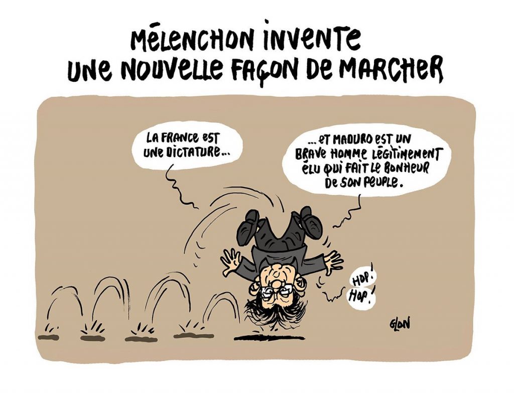 dessin d'actualité humoristique sur la position de Jean-Luc Mélenchon face à Maduro au Vénézuela