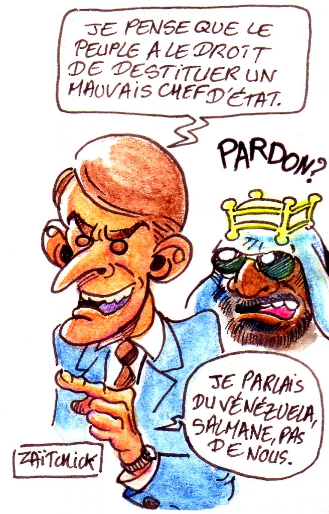dessin d'actualité humoristique sur Emmanuel Macron et la situation au Venezuela