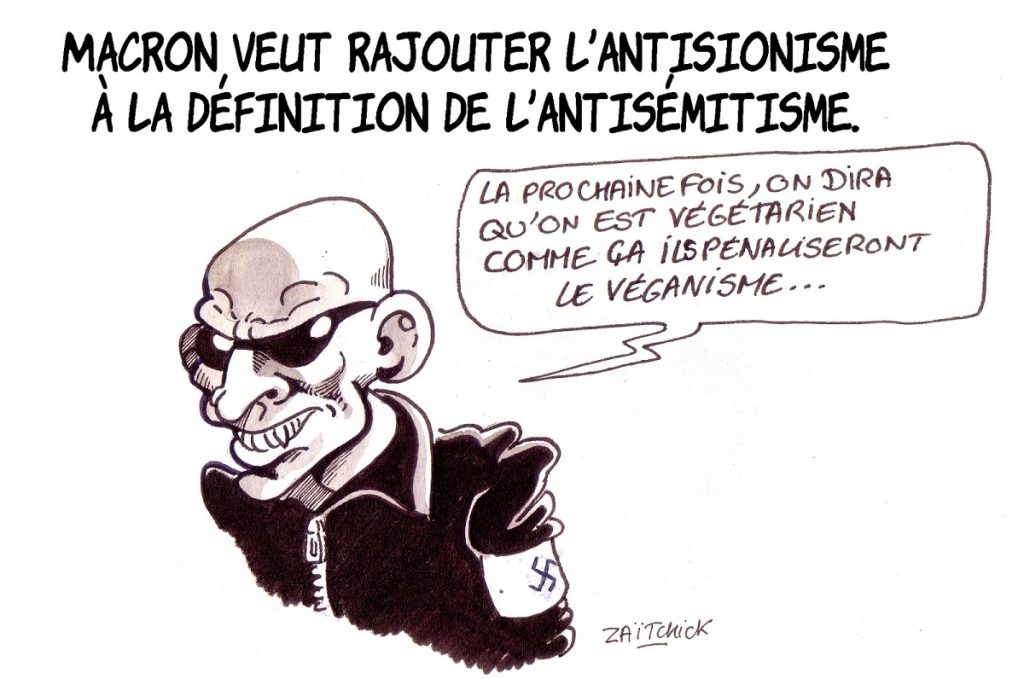 dessin d'actualité humoristique sur l'ajout de l'antisionisme à l'antisémitisme