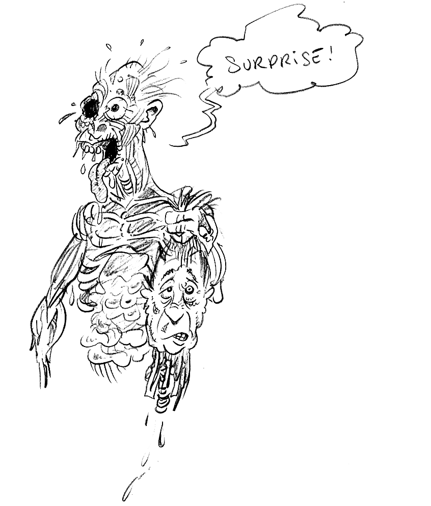 dessin drôle d'un zombie faisant une surprise pour Halloween