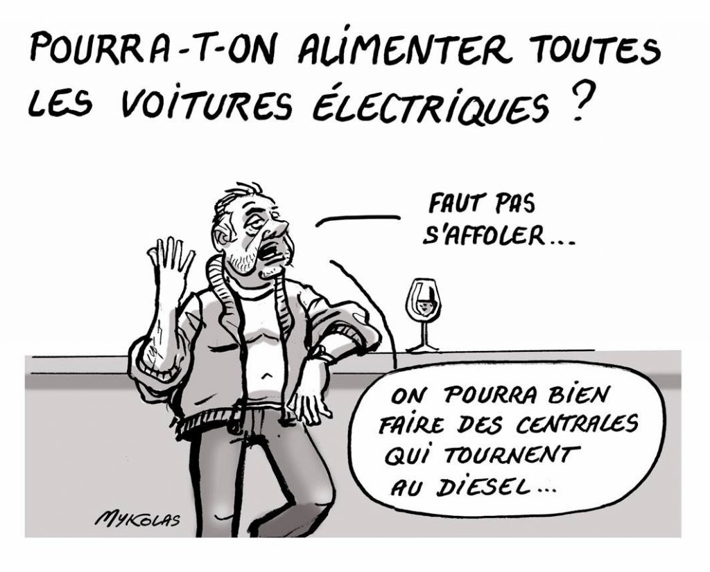 dessin d'actualité humoristique sur les voitures électriques