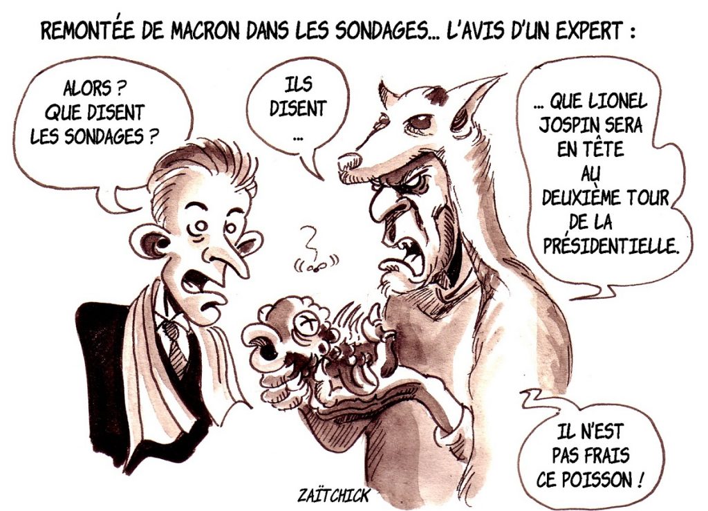 dessin d’actualité humoristique sur la remontée d’Emmanuel Macron dans les sondages