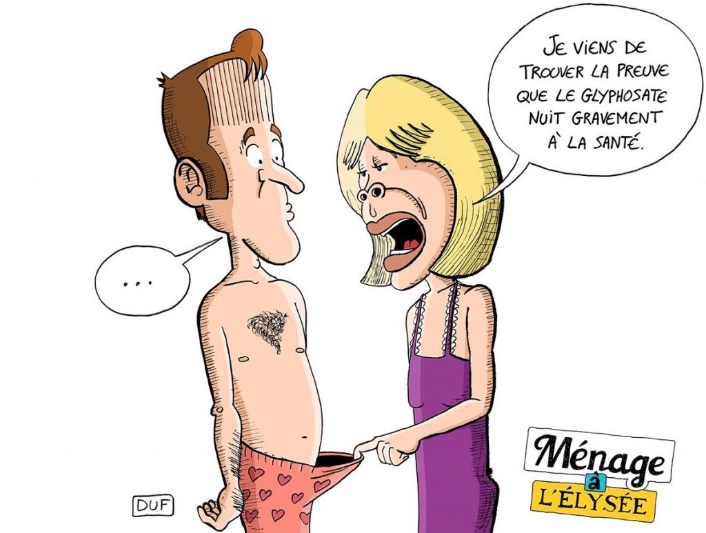 dessin d'actualité humoristique sur le couple face au problème du glyphosate