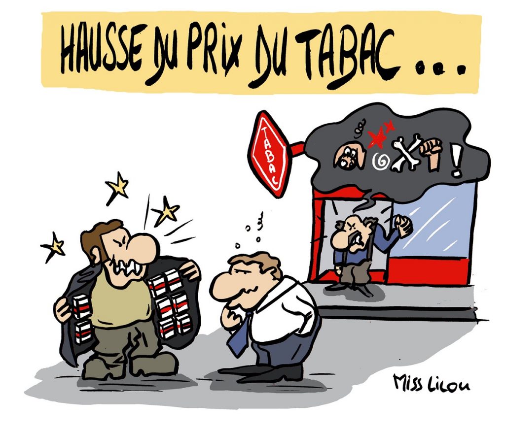 dessin d'actualité humoristique sur la hausse des prix du tabac