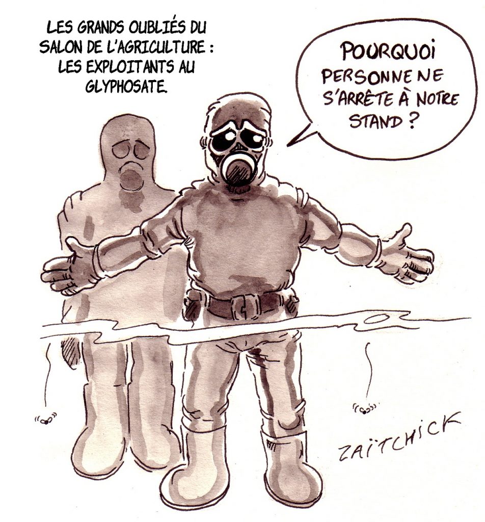 dessin d'actualité humoristique sur le glyphosate et le Salon International de l'Agriculture