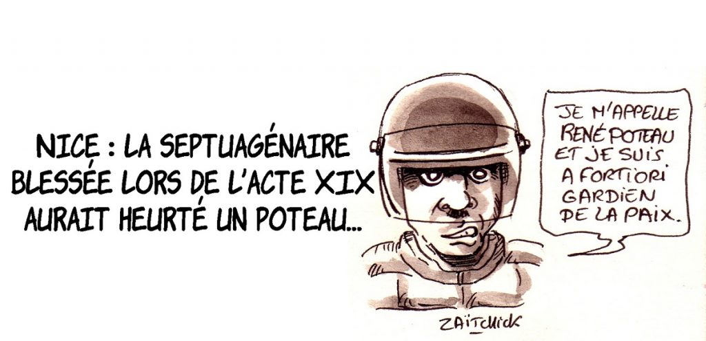 dessin d'actualité humoristique sur la manifestante de 73 ans blessée à Nice