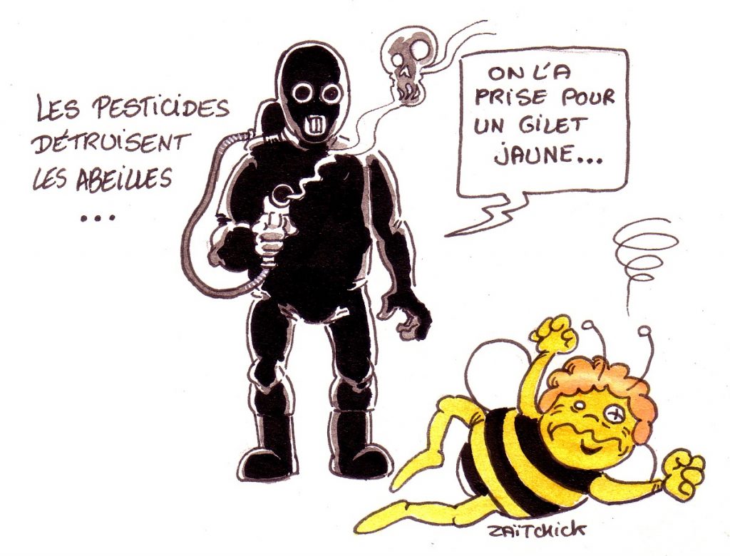 dessin de presse humoristique sur le glyphosate et Maya l'abeille