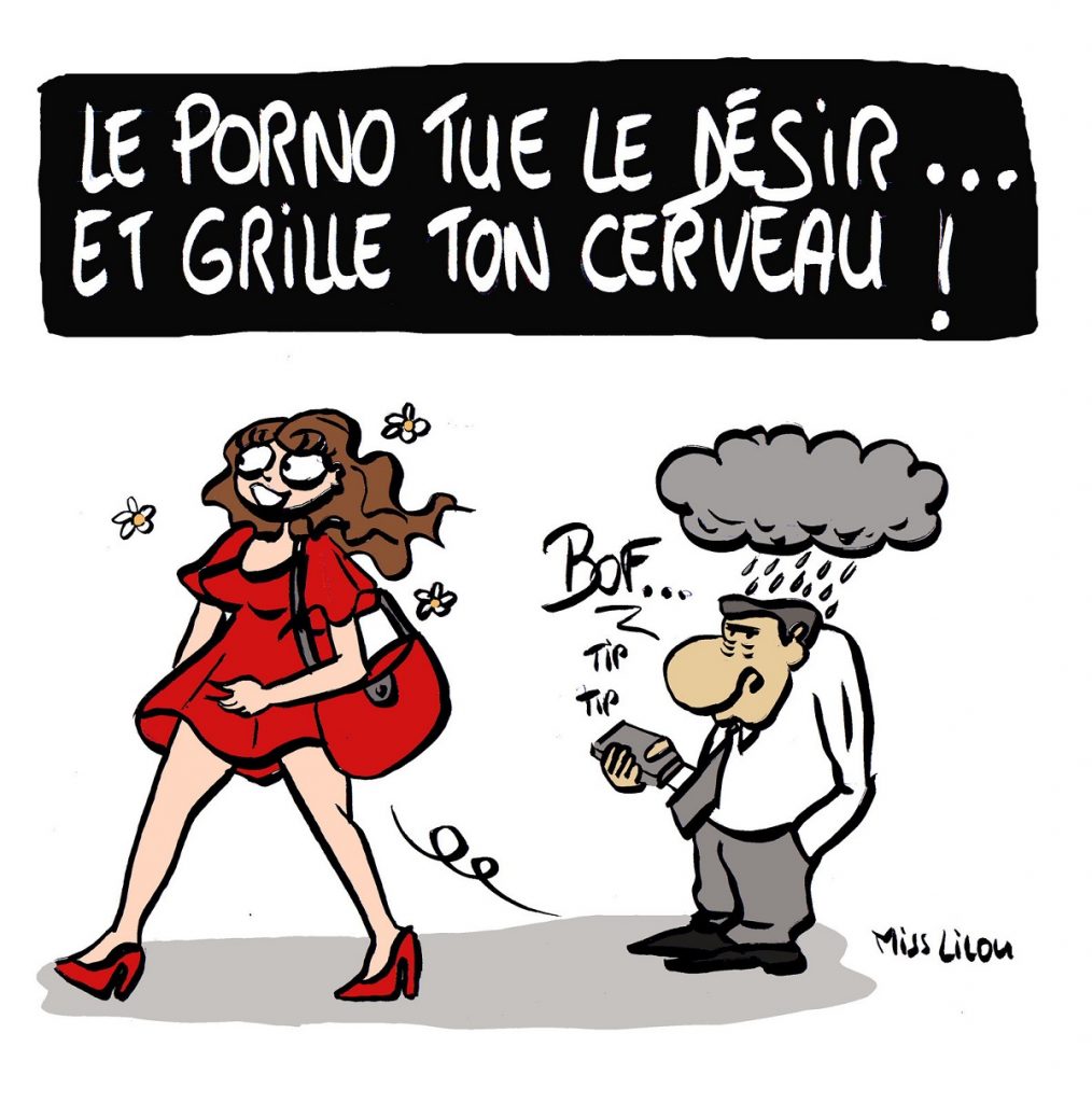 dessin d'actualité humoristique sur les dangers de la masturbation pour le désir et le cerveau