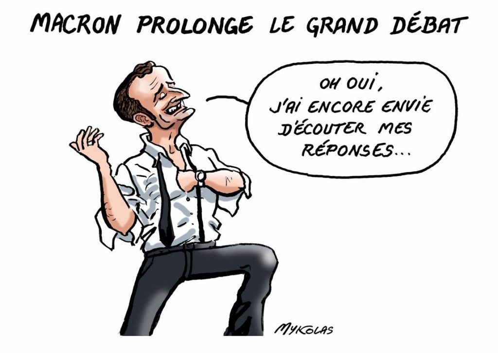 dessin d'actualité humoristique sur Emmanuel Macron et le grand débat national