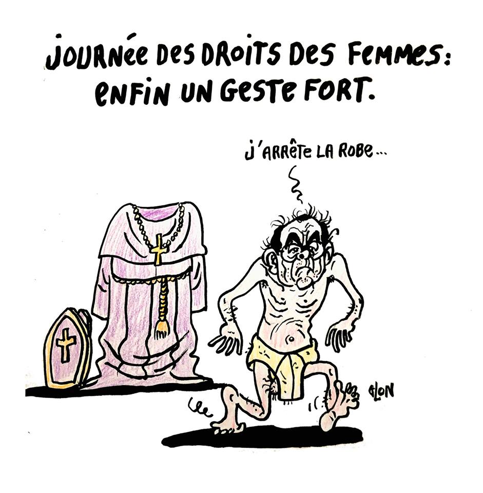 dessin d’actualité humoristique sur la démission de Philippe Barbarin suite à sa condamnation