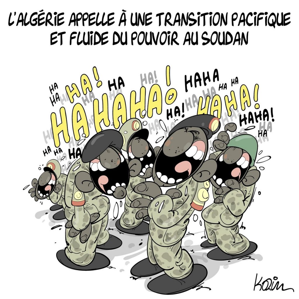 dessin d’actualité humoristique sur l’appel de l’Algérie pour une transition pacifique du pouvoir au Soudan