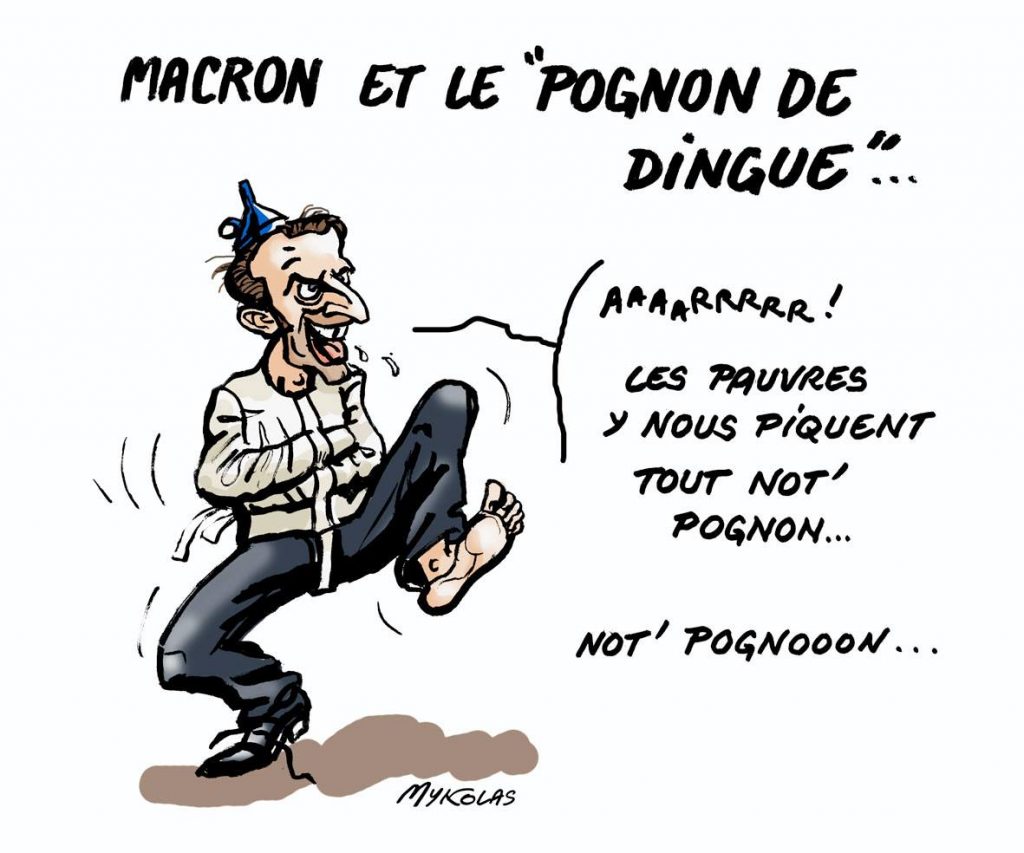 dessin d'actualité humoristique sur Emmanuel Macron et son pognon de dingue