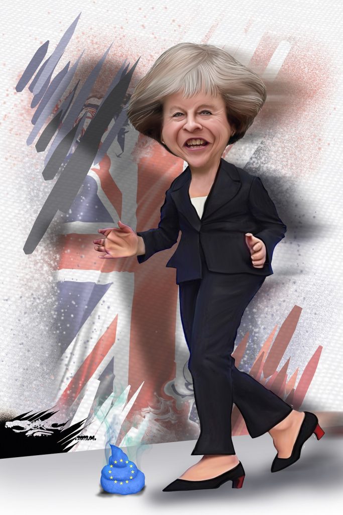 dessin d’actualité humoristique sur Theresa May et le Brexit