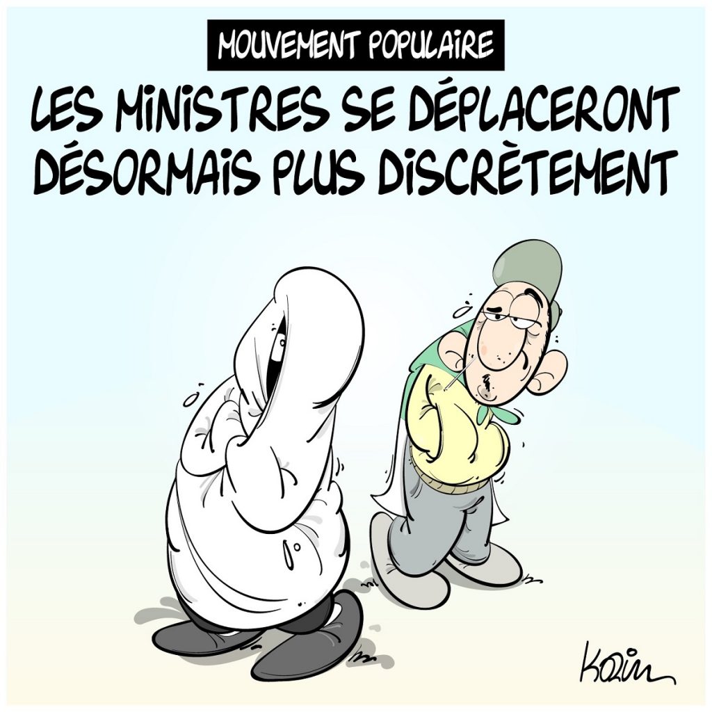 dessin d’actualité humoristique sur les ministres algériens confrontés au mouvement populaire