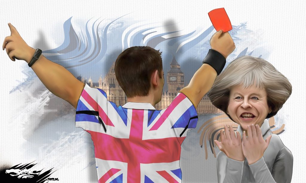 dessin d'actualité humoristique sur Theresa May et le Brexit