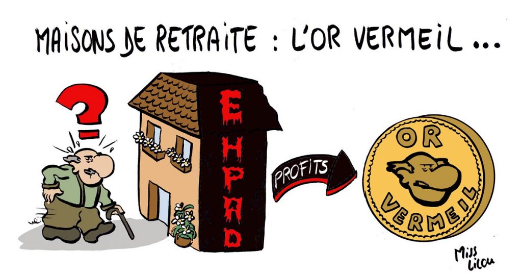 dessin d'actualité humoristique sur la manne générée par les maisons de retraite