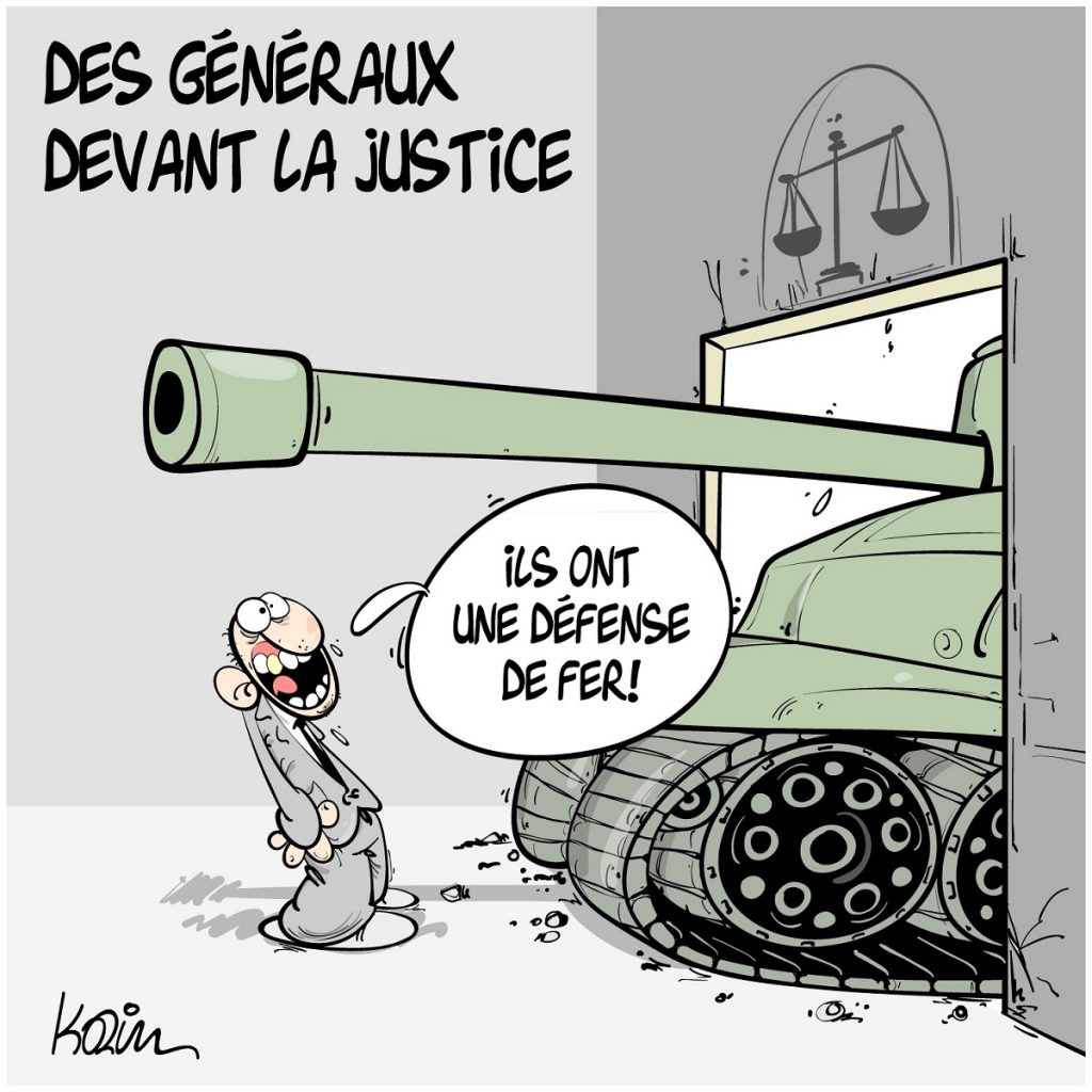 dessin d’actualité humoristique sur les généraux algériens devant la justice