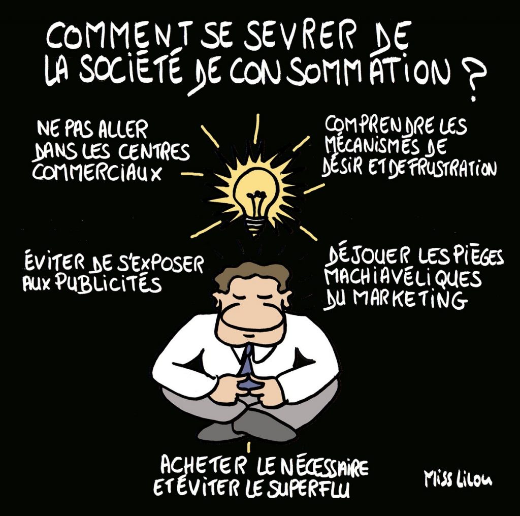 dessin d’actualité sur la société de consommation et la manière d’en sortir