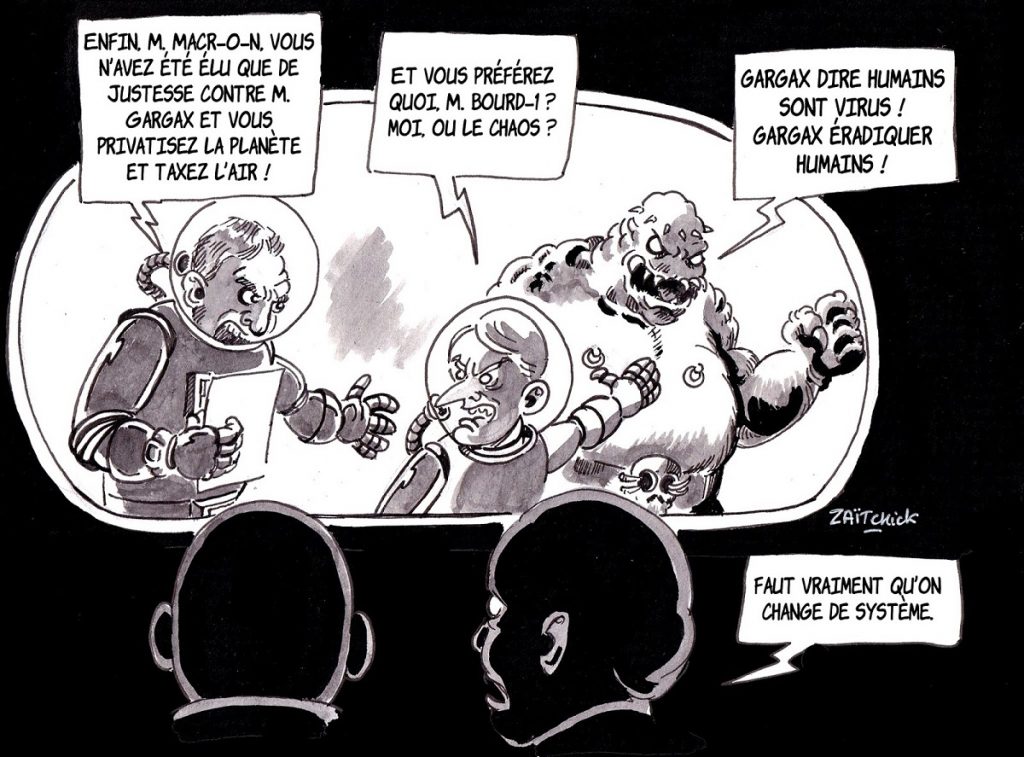 dessin d’actualité humoristique sur le futur et la politique