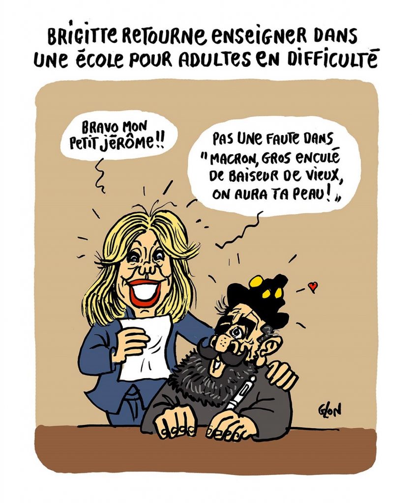 dessin d’actualité humoristique sur le retour à l’enseignement de Brigitte Macron