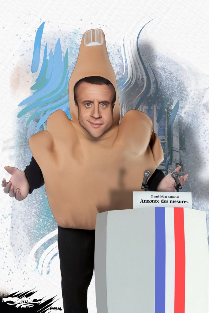 dessin d’actualité humoristique sur l’annonce des mesures d’Emmanuel Macron suite au Grand Débat National