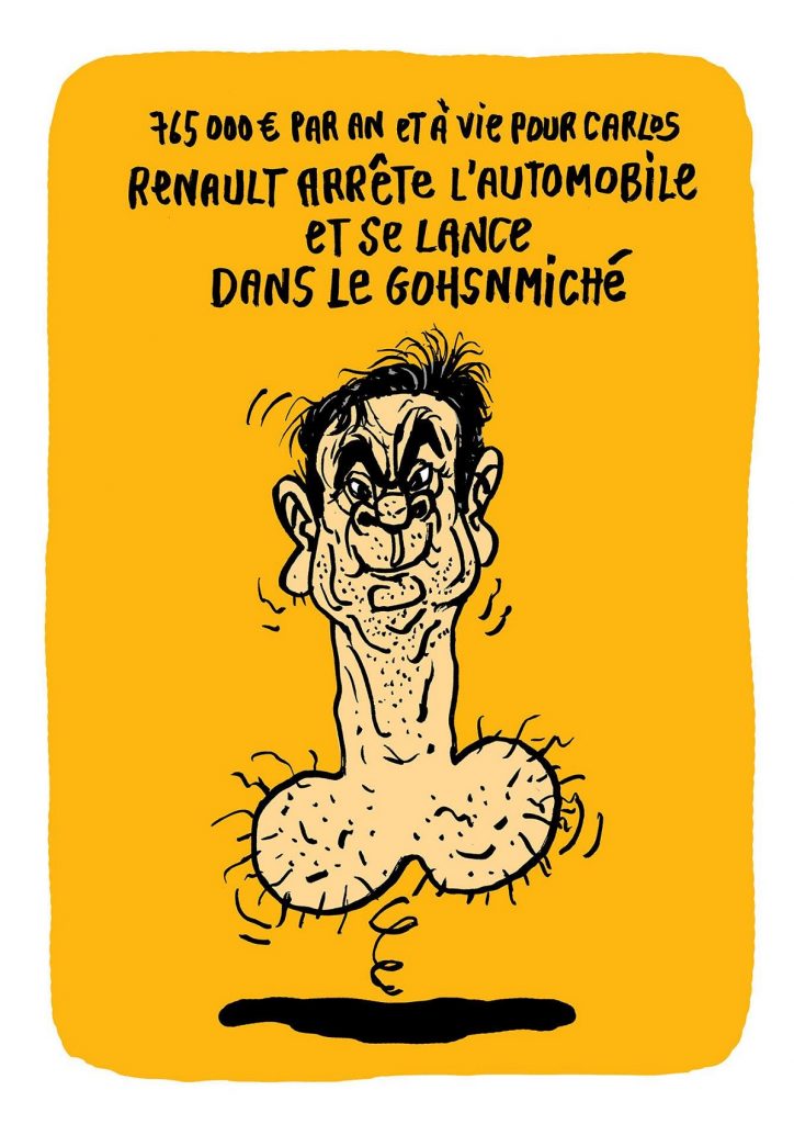 dessin d’actualité humoristique sur la retraite exorbitante de Carlos Ghosn