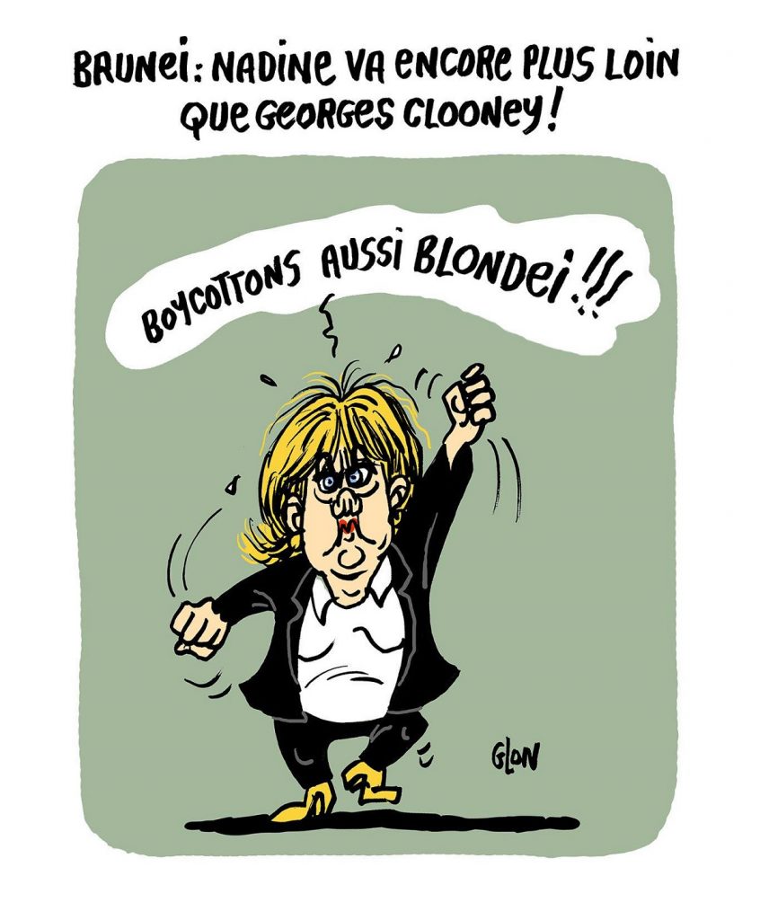 dessin d’actualité humoristique sur Nadine Morano et l’application de la charia dans le sultanat de Brunei