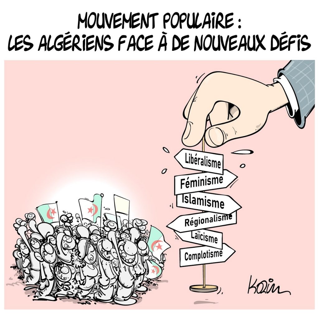 dessin d’actualité humoristique sur les nouveaux défis du mouvement populaire algérien