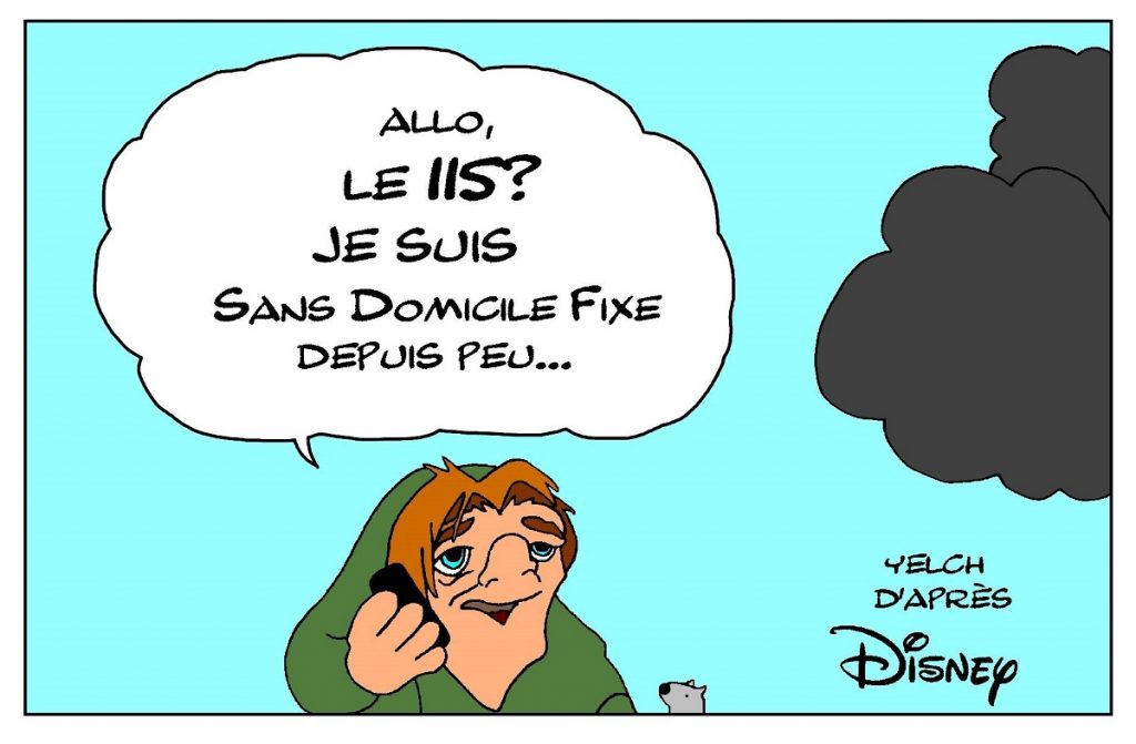 dessin de Yelch sur Quasimodo et l’incendie de Notre-Dame de Paris