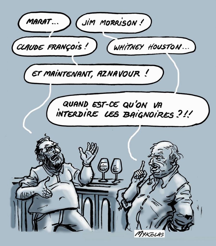 dessin d'actualité humoristique sur la mort de Charles Aznavour