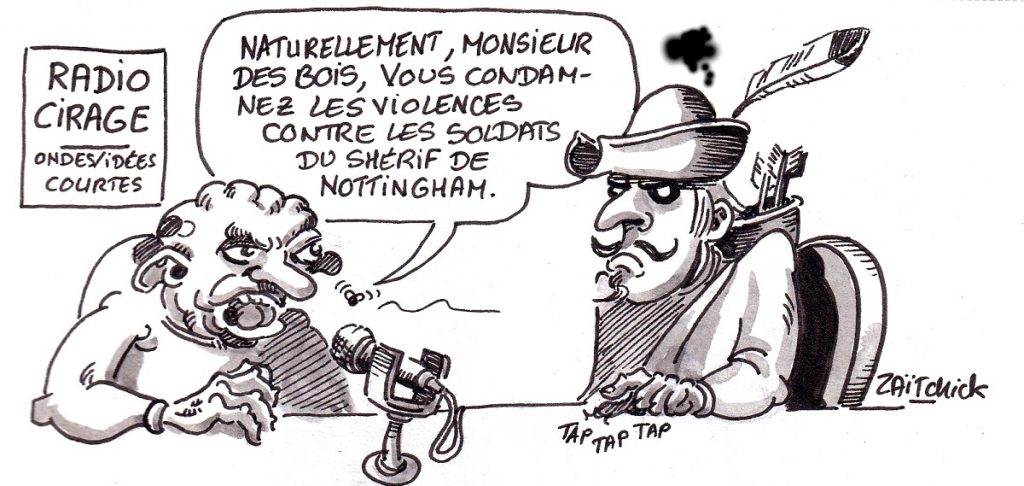 dessin d’actualité humoristique sur la couverture du mouvement des gilets jaunes par les médias