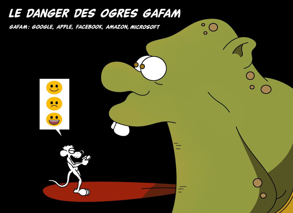 dessin d’actualité humoristique sur les ogres GAFAM