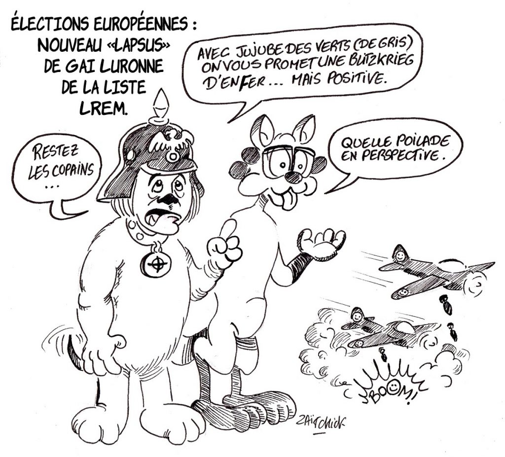 dessin d’actualité humoristique sur la blitzkrieg positive de Nathalie Loiseau