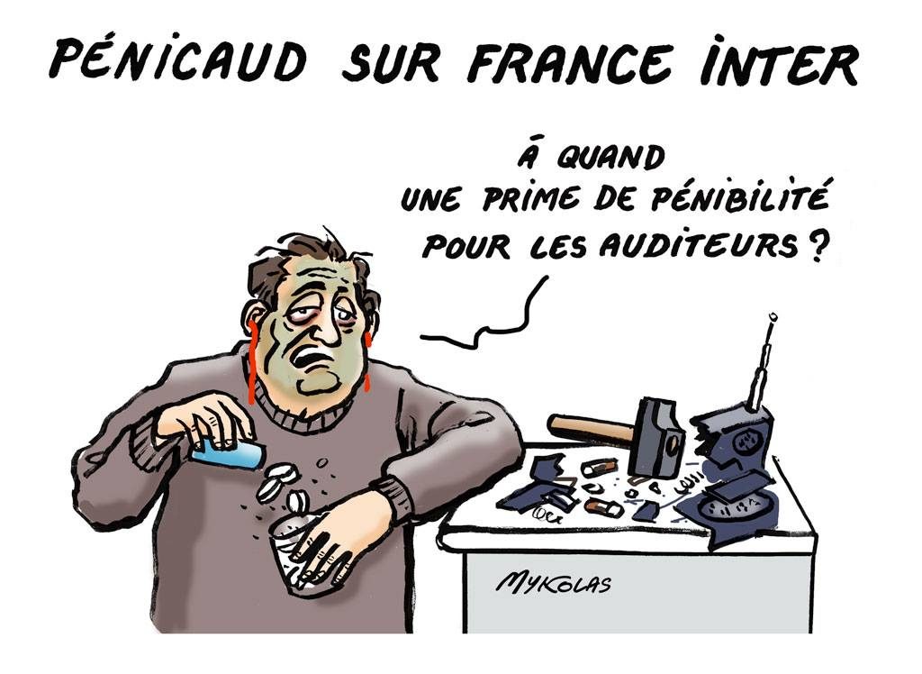 dessin d’actualité humoristique sur l’intervention de Muriel Pénicaud sur France Inter