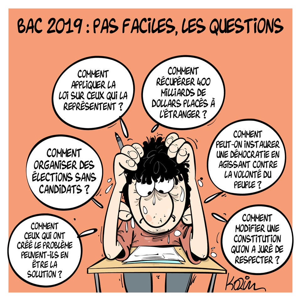 dessin d’actualité humoristique sur les difficiles questions du baccalauréat de philosophie 2019