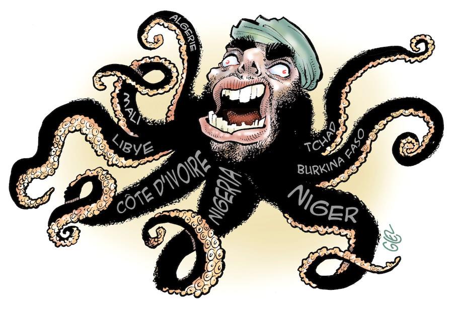 dessin humoristique sur l’organisation tentaculaire de Daesh