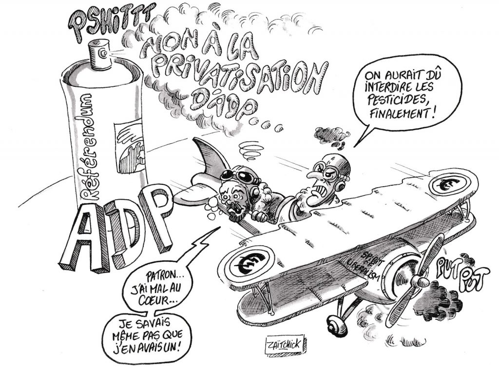 dessin d’actualité humoristique sur le référendum contre la privatisation des Aéroports de Paris