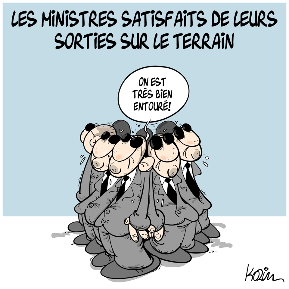 dessin d’actualité humoristique sur les sorties des ministres sur le terrain