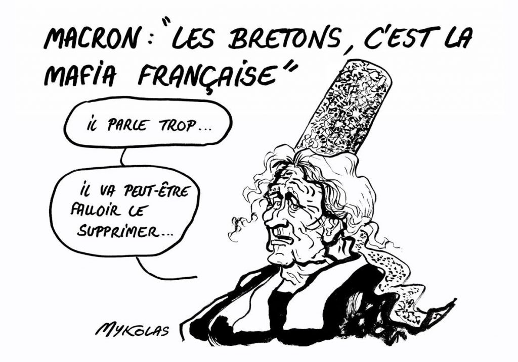 dessin d’actualité humoristique sur la petite phrase d’Emmanuel Macron sur les bretons