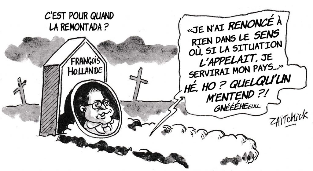 dessin d’actualité humoristique sur l’espérance de retour en politique de François Hollande