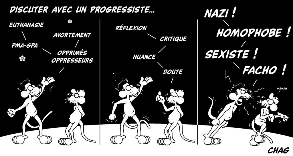 dessin d'humour de Chag sur la discussion avec les progressistes